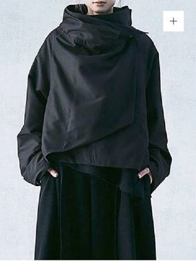 Casual Loose Black Stand Collar Outerwear Asymmetrical Jacket